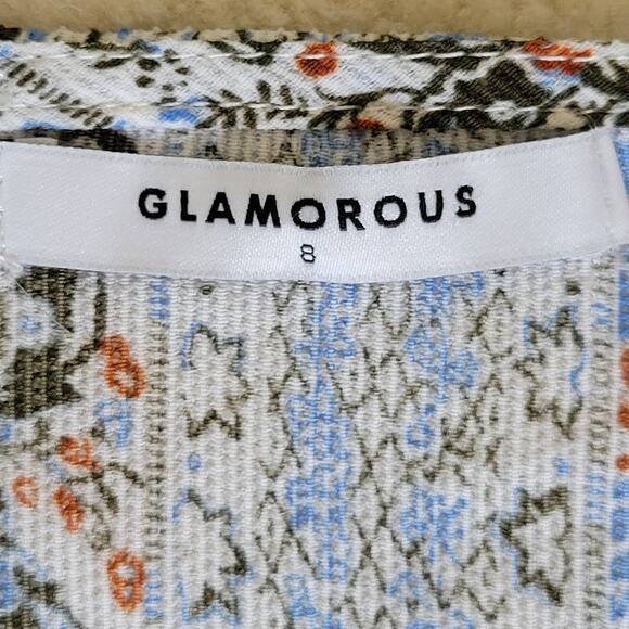 Glamorous Size 8 Blouse Boho Hippie V-Neck Pullover Ruffled Peplum Bell Sleeves - Picture 13 of 15